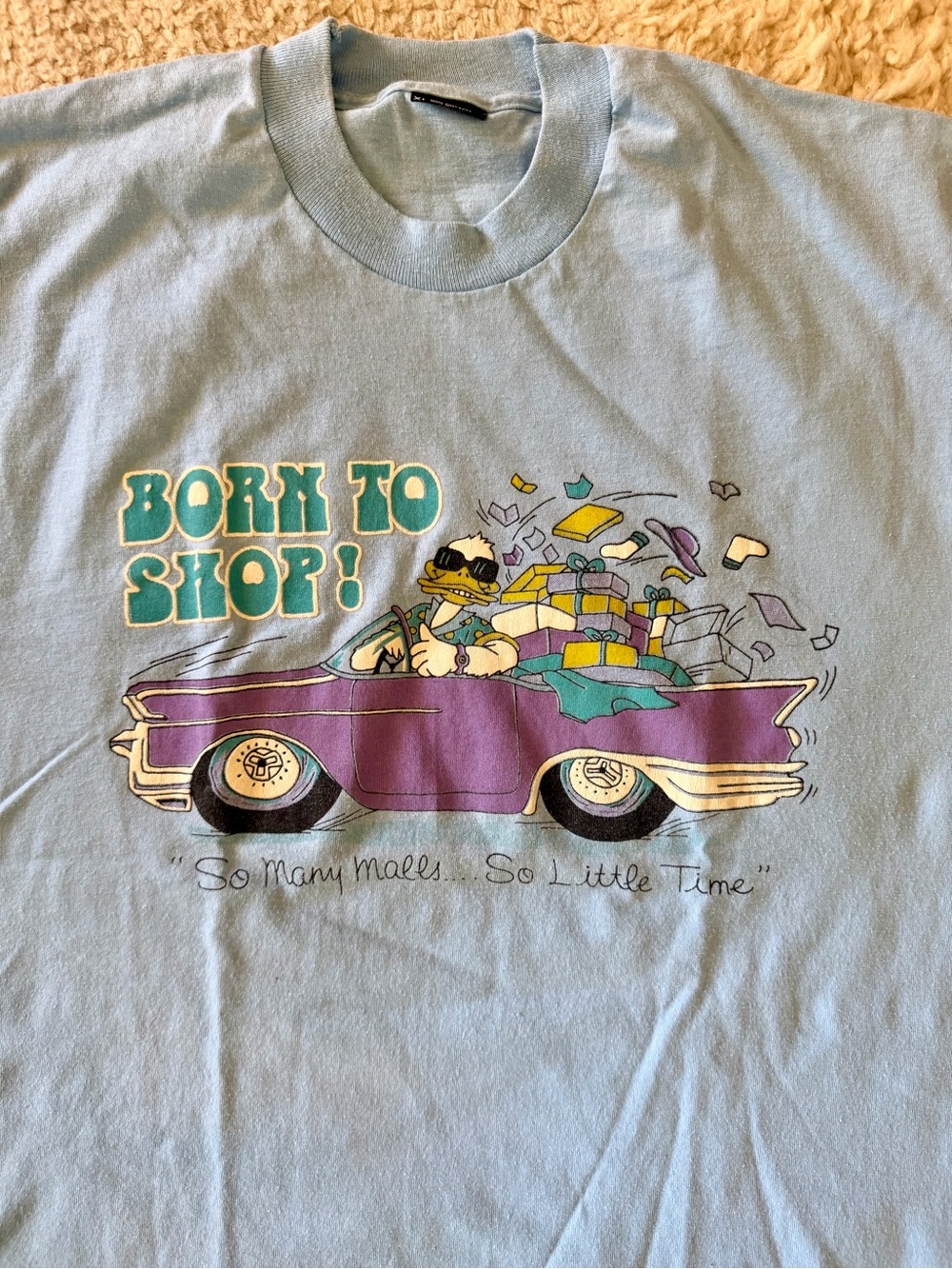 Vintage Men’s Short Sleeve Tee — Light Blue with Purple Graphic